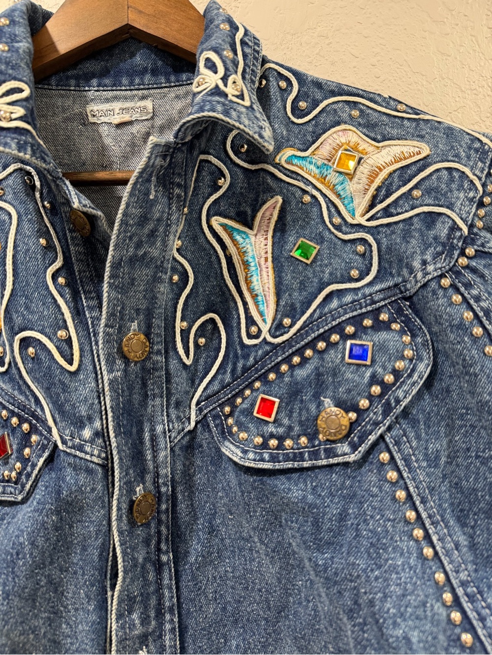 Main Jeans 1980s Jewelled Jean Jacket Size XL - Picture 9 of 15